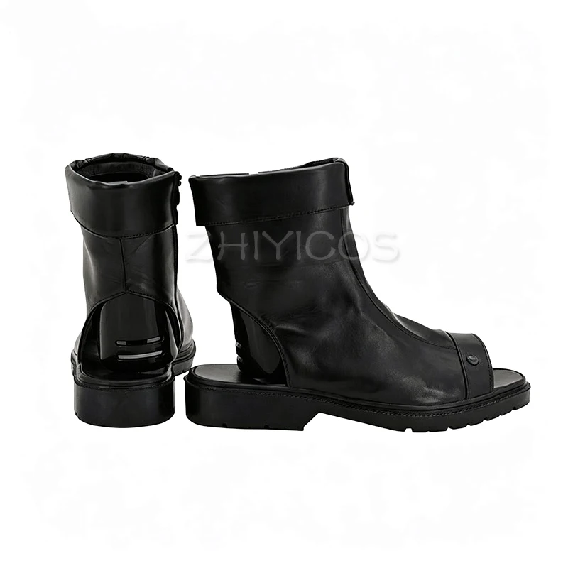 New Anime Black Open Toe Mid Calf Ninja Cosplay Boots Side Zipper Kakashi Costume Footwear for Halloween Party 4