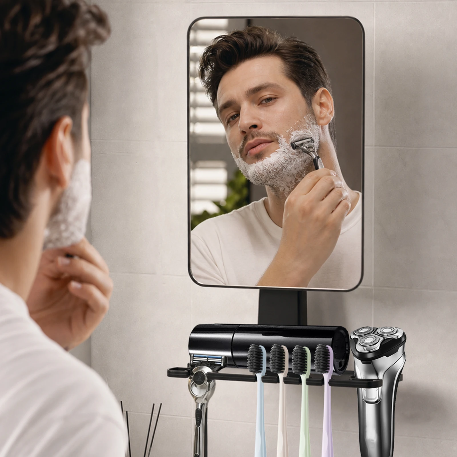 Shower Anti Fog Mirror ABS Material Mirror with Razor Toothbrush Storage Holder For Men Shaving Women Makeup Bathroom Accessory