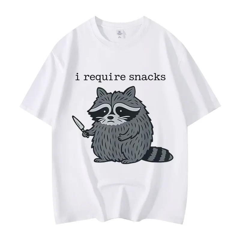 

I Require Snacks Funny Raccoon Meme Graphic T Shirts High Quality Fashion Oversized T-shirt Men Women Casual Comfort T-shirts