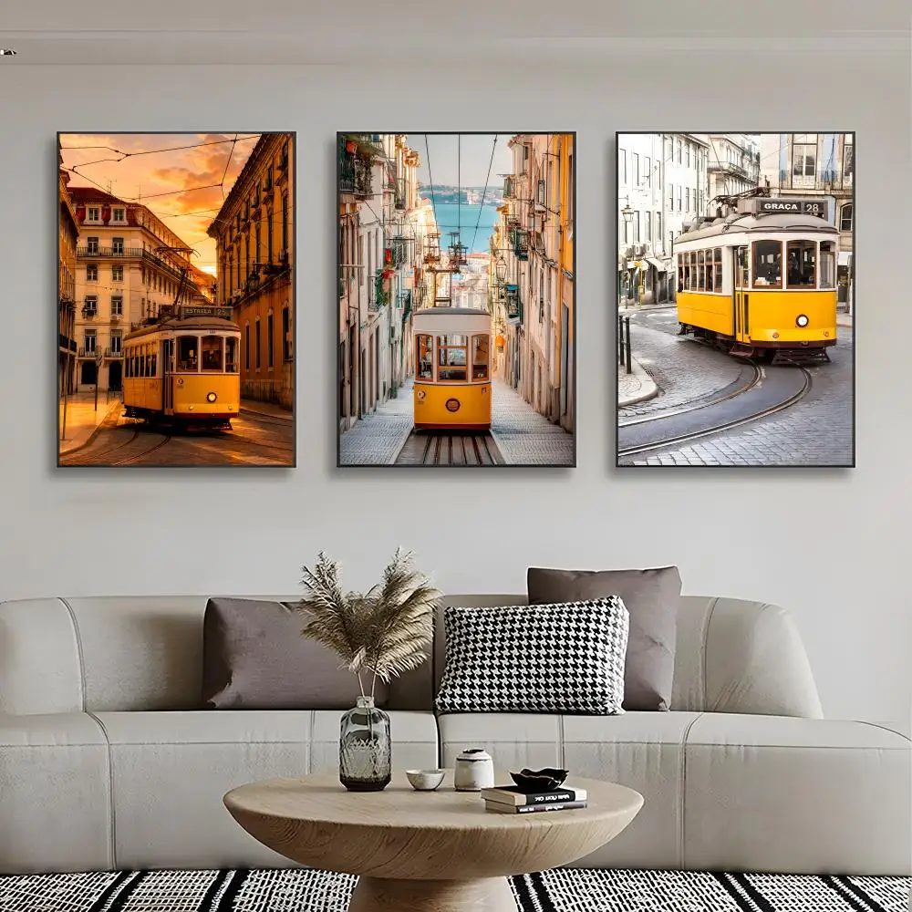 Lisbon Vintage Yellow Tram Poster High-definition stickers ideal gifts for living rooms hallways