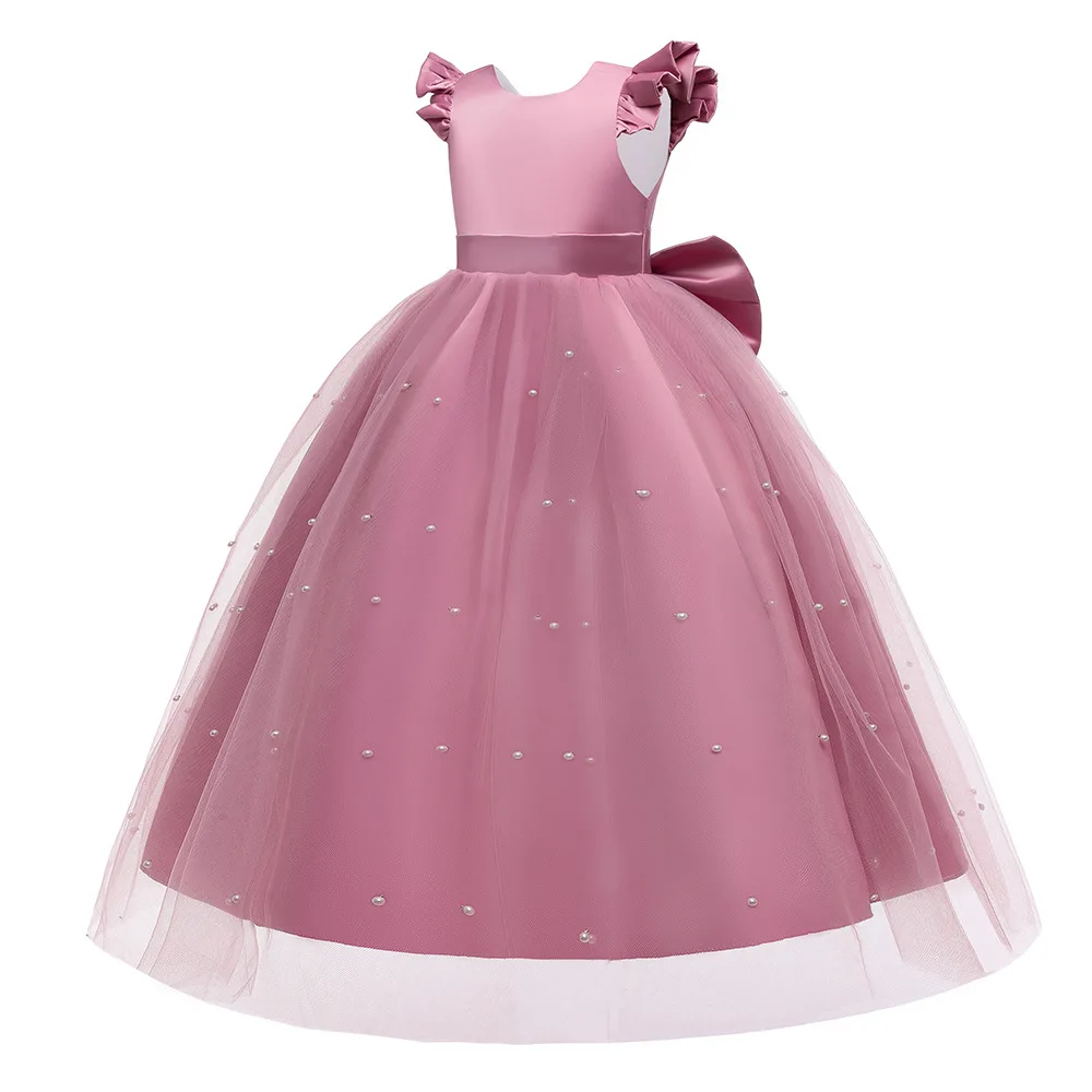 Girls Party Dresses 4 Colors 120cm-170cm Kid Dress Christmas Pink Gown Wedding Birthday Piano Show Long Skirt