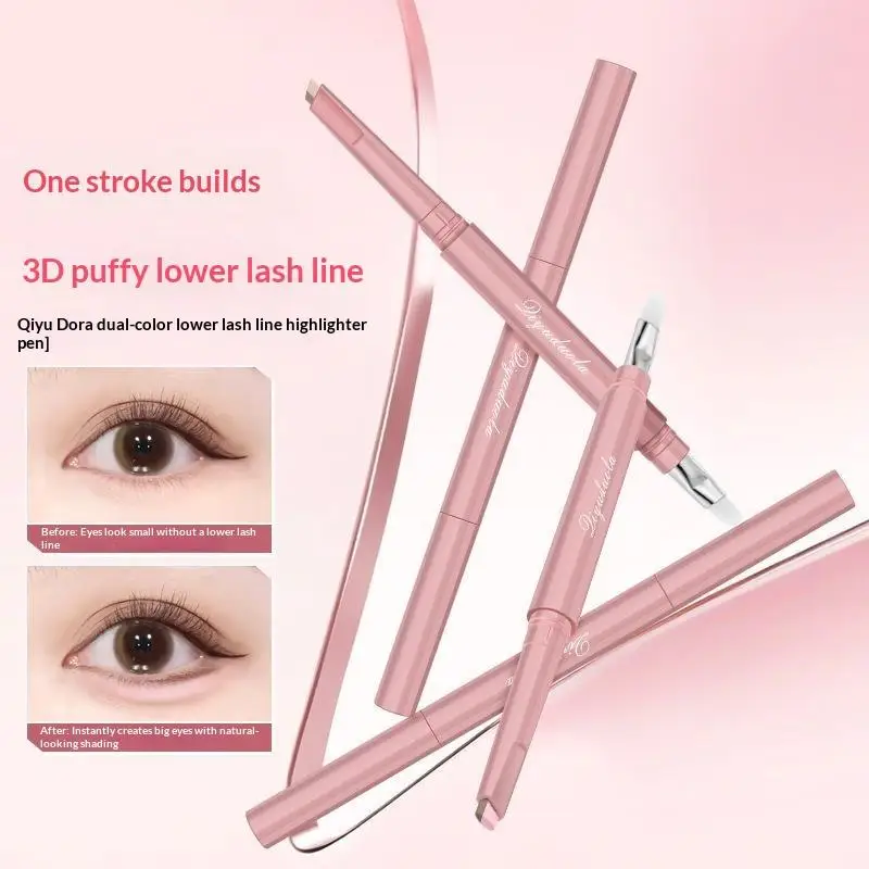 2 In 1 Ended Lying Silkworm Pen,Bionic Shading Highlighting,Instant Big Eye Effect,Smooth&Smudgeproof&Waterproof,Flat Tip