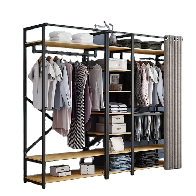 

2026 modern solid organizer wooden steel portable antique small kids almirah designs Stand Clothes Hanger shoe Rack closet wardr