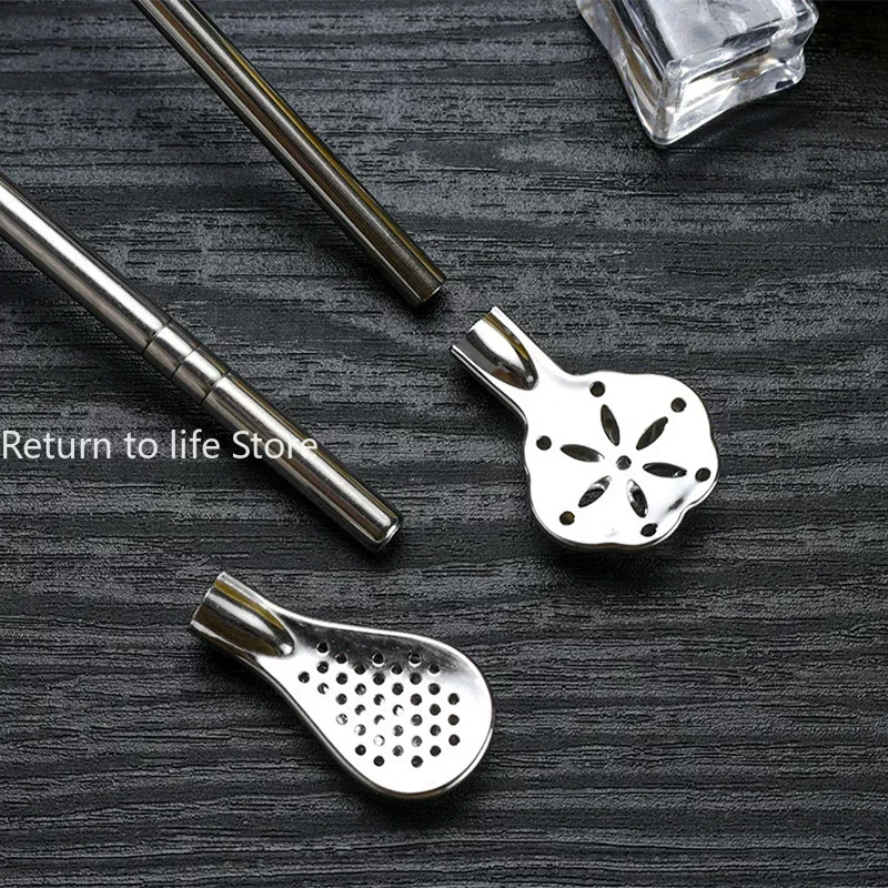 Straw Spoon Long Handle Mixing Yerba Mate Stainless Steel Bombilla Filter Teaspoon Coffee Stirring Spoon Bar Accessories 1Pc