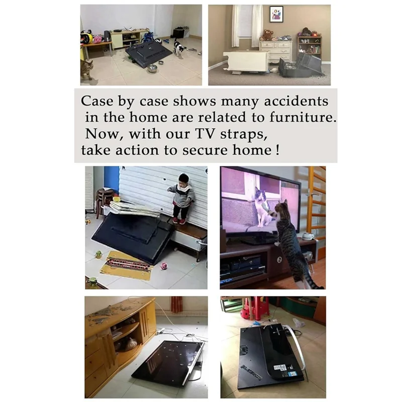 ABXF Cinghie di sicurezza per TV regolabili, Ancoraggi per mobili antiribaltamento senza trapano per la prova del bambino, Schermi piatti fissati al muro Facile installazione 1