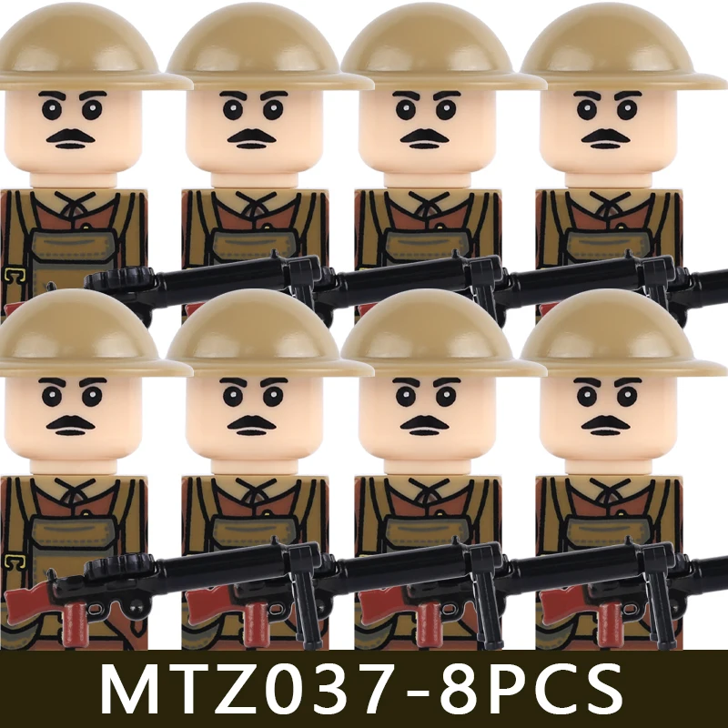 MOC Militärserie WW1 Preußische Britische Soldatenfiguren Bausteine Armee Infanterie Krieger Rucksack Zubehör Bausteine Spielzeug