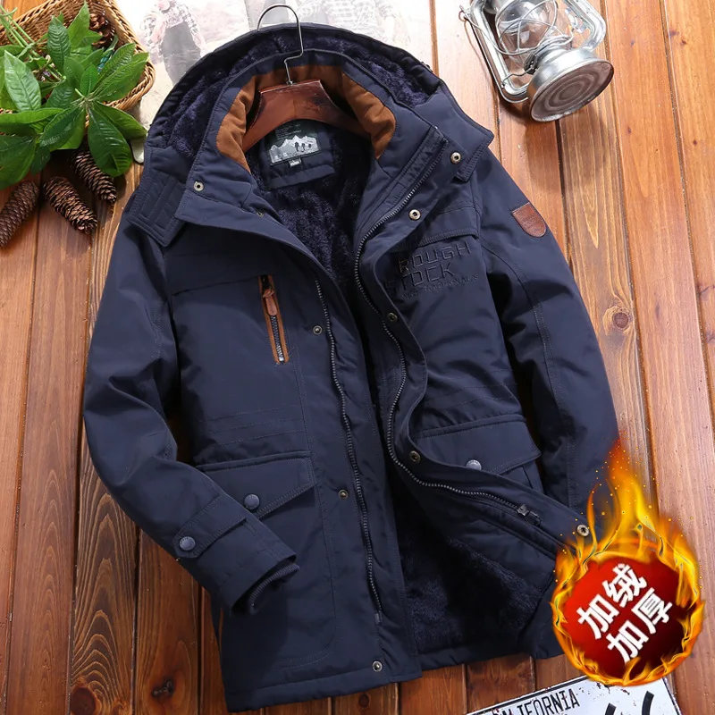 

Fleece Lined Thickened Men's Windbreaker Jacket Winter Outdoor Waterproof Parka Coat Plus Size Long Raincoat for Hiking Camping