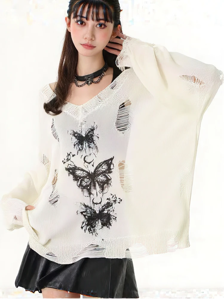 Y2k aushöhlen Stricken Oversize T-shirt Frauen langarm Off schulter Top Sexy Grundlegende Transparente Tees Baggy Vintage Damen Neue