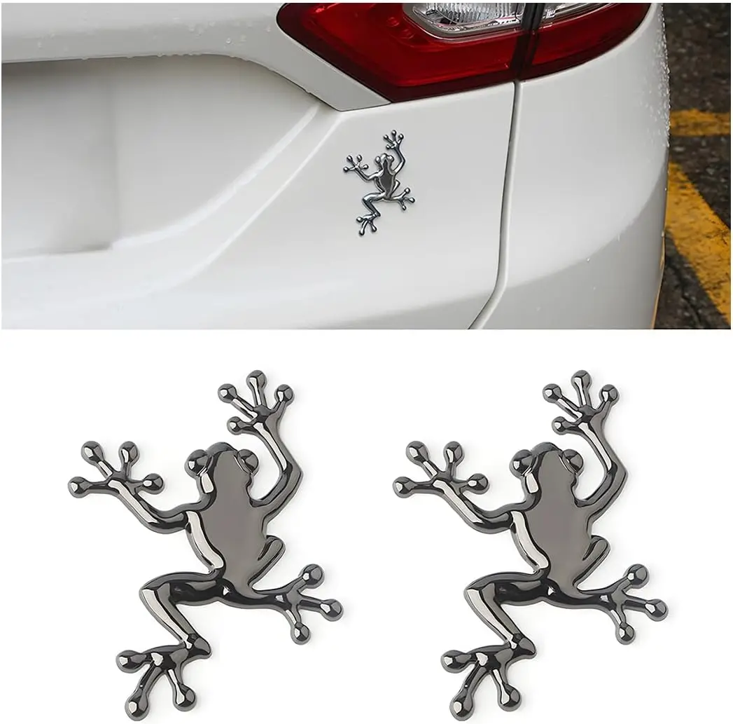 2PCS 3D Metal Chrome Frog Car Emblem,Highly Distinctive car Decals,Car Decal Sticker Side Rear Trunk Decoration Accessories