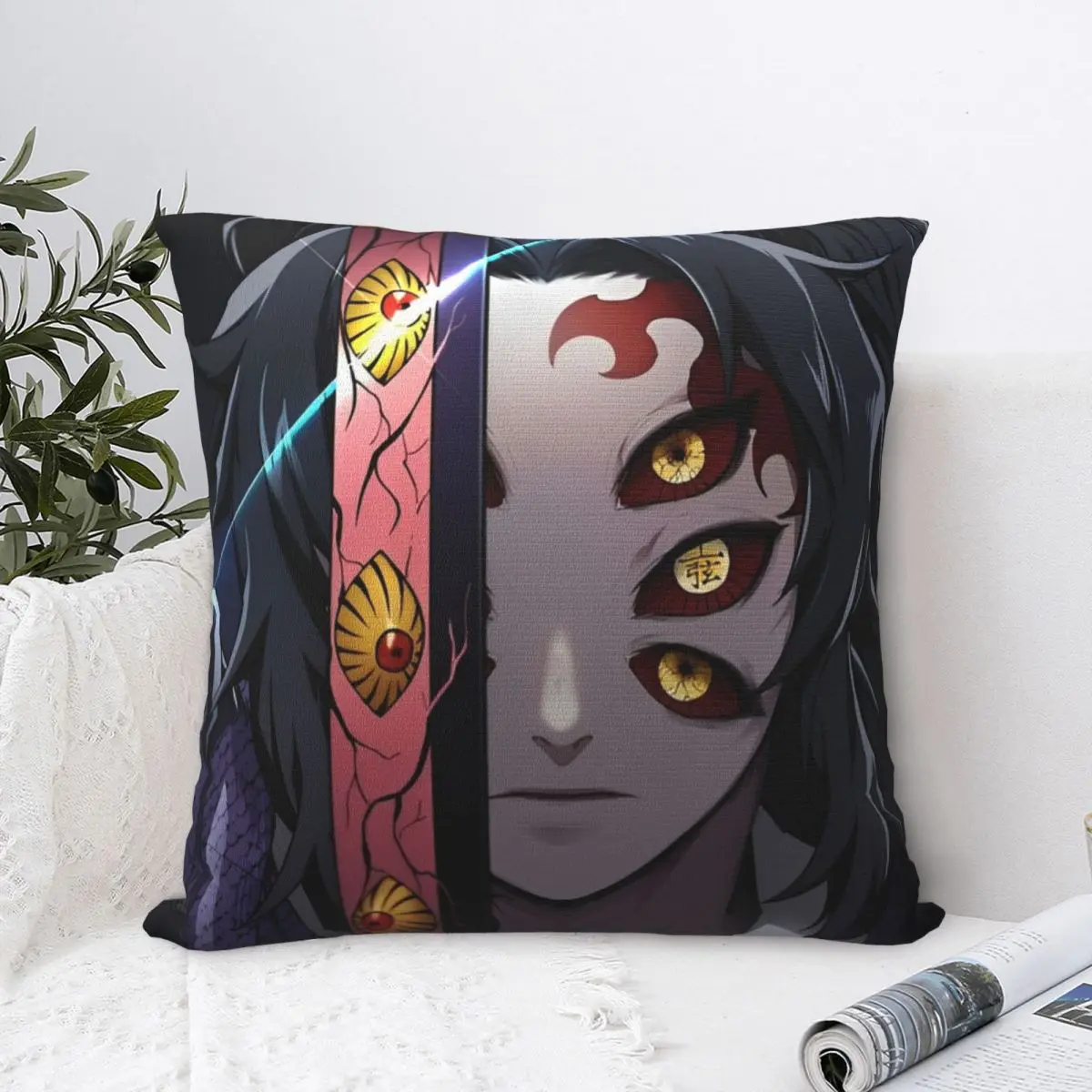 Kokushibo Pillowcase Polyester Cushion Cover Gift Anime Demon Slayer Throw Pillow Case Cover Home Square 45X45cm