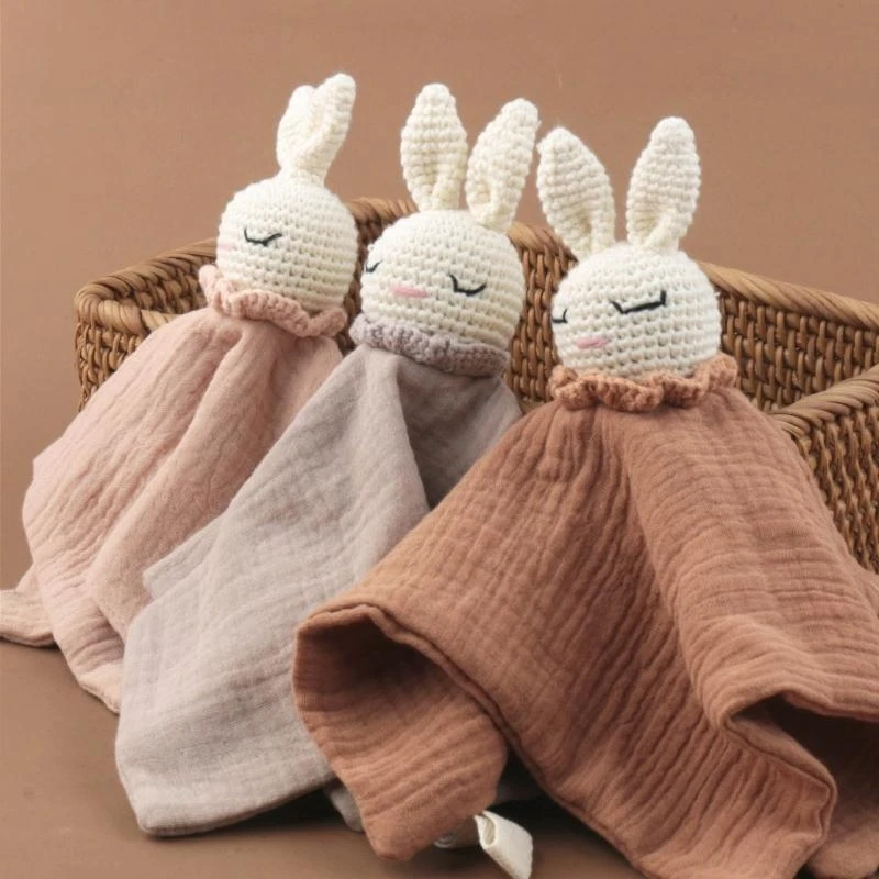 Q1Fe Crochet Rabbit Baby Pabry Pib Princet for Boys Girl Treptleable Paide Taild Infant Mood Congling Bib Bib