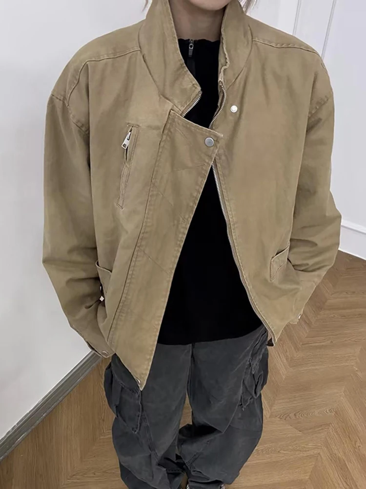 

Khaki Vintage Barn Style Men's Jacket Spring Autumn Cleanfit Harlington Flight Jacket American Baseball Uniform Loose Fit Zip...