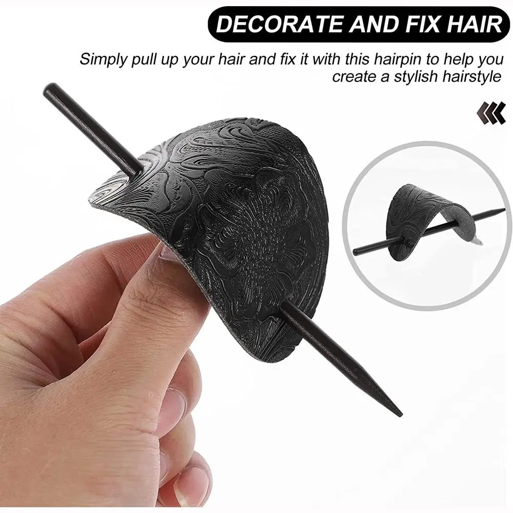 Faux Leather Stick Hair Slide Oval Shape Ponytail Holders Hair Pins Hair Tie Hair Barrette Hair Sticks
