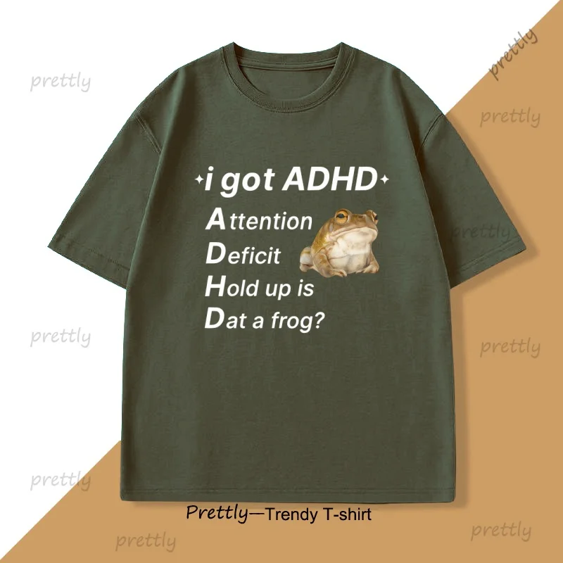 ADHD Frog T-Shirt Funny Autism T Shirt Cotton Short Sleeve Funny T-Shirts Round Neck Tees Soft Printed Tops Streetwear Clothes