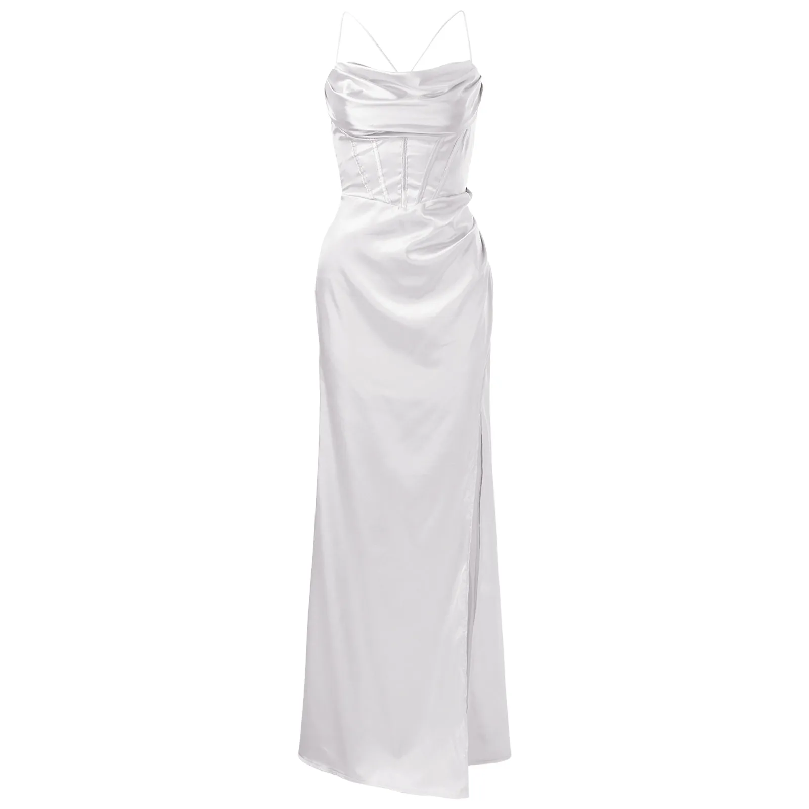 Neues sexy rückenfreies Schlitz-Hosenträger-formales Abendkleid mit Schnürung, solides Abschlusskleid mit hoher Taille, elegante Partykleider für Frauen