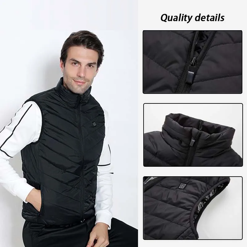 2024 New Winter Men\'s Self Heating Vest 9 Zone Heating Vest Outdoor Skiing Running Hiking Jacket Thermal Vest Body Warmer Vest