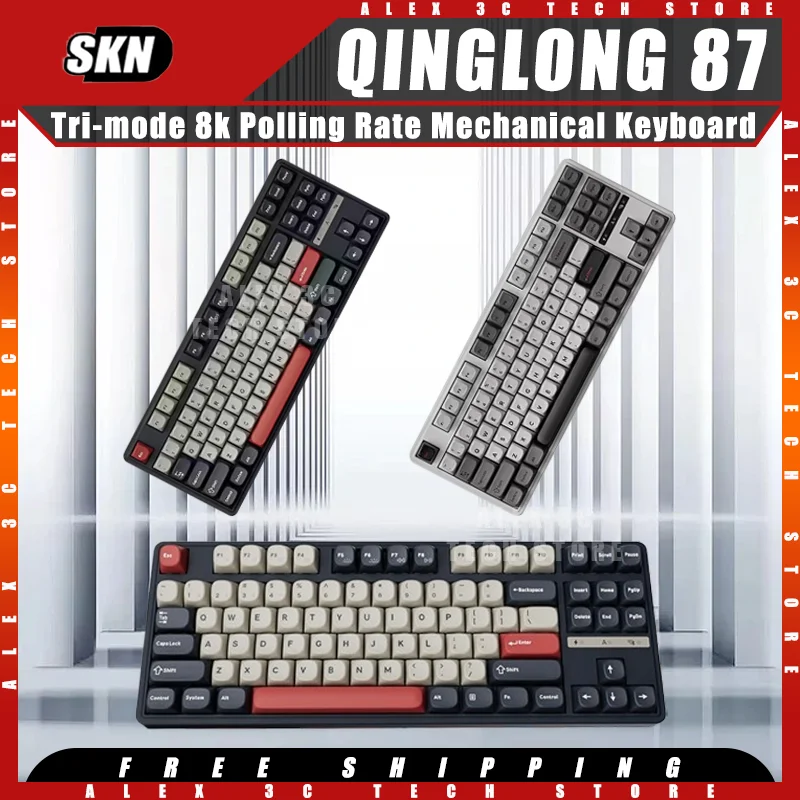 

SKN QINGLONG 87 Mehcanical Keyboard Tri-mode Dual 8k Polling Rate Gasket Structure Hot Swap Ergonomics Esports Pc Accessories