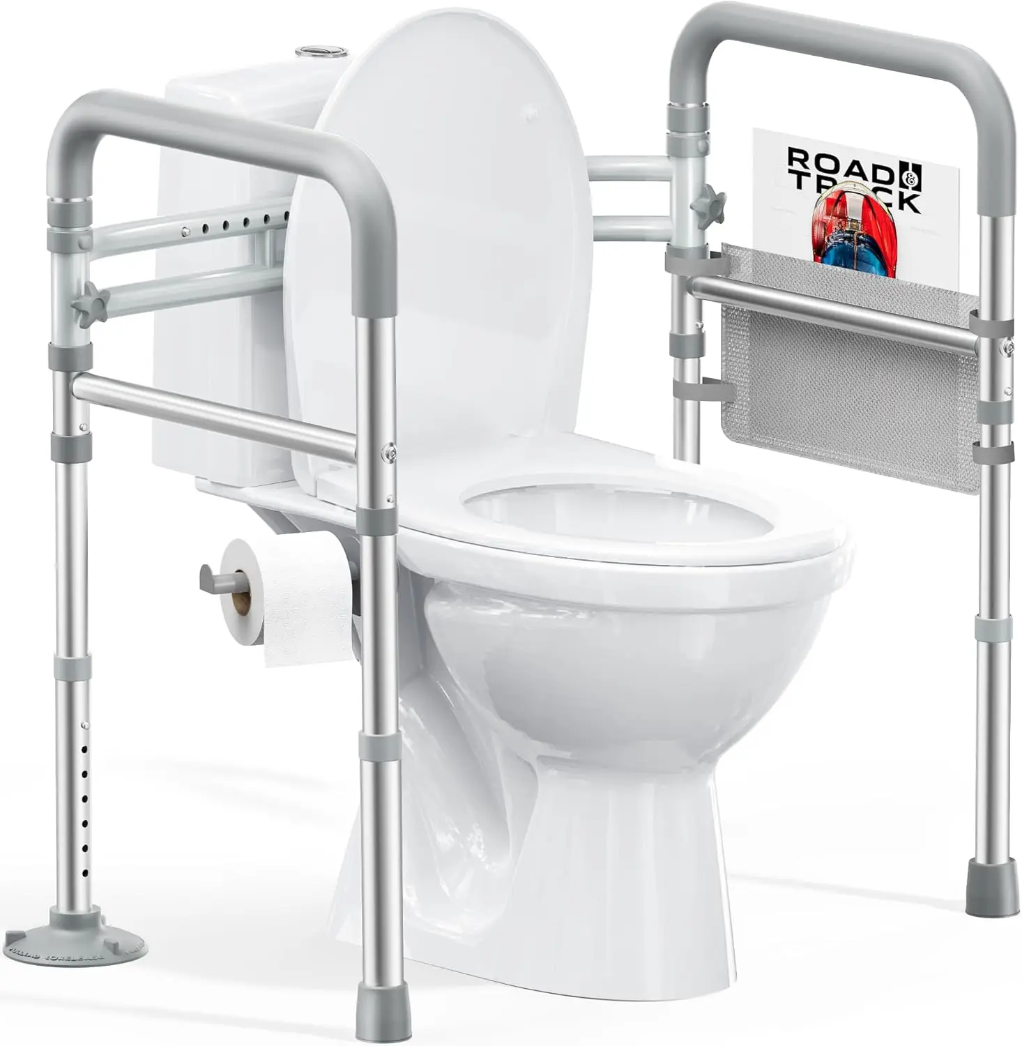 Adjustable Toilet Safety Rails for Seniors & Disabled, Foldable Frame with 350lb Capacity, Fits Any Toilet