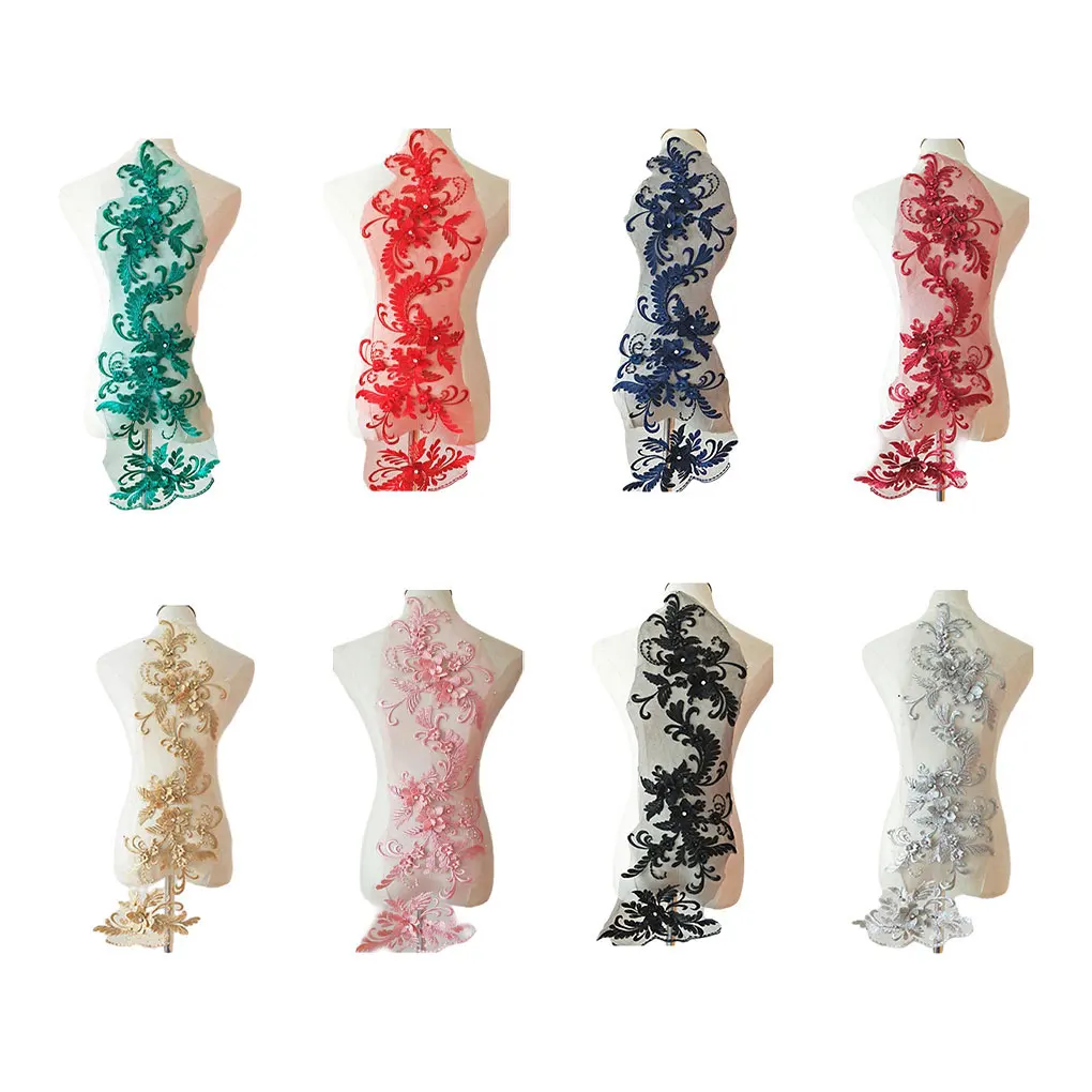 Vestido de novia con apliques de encaje único con hermosos parches de apliques de encaje floral negro