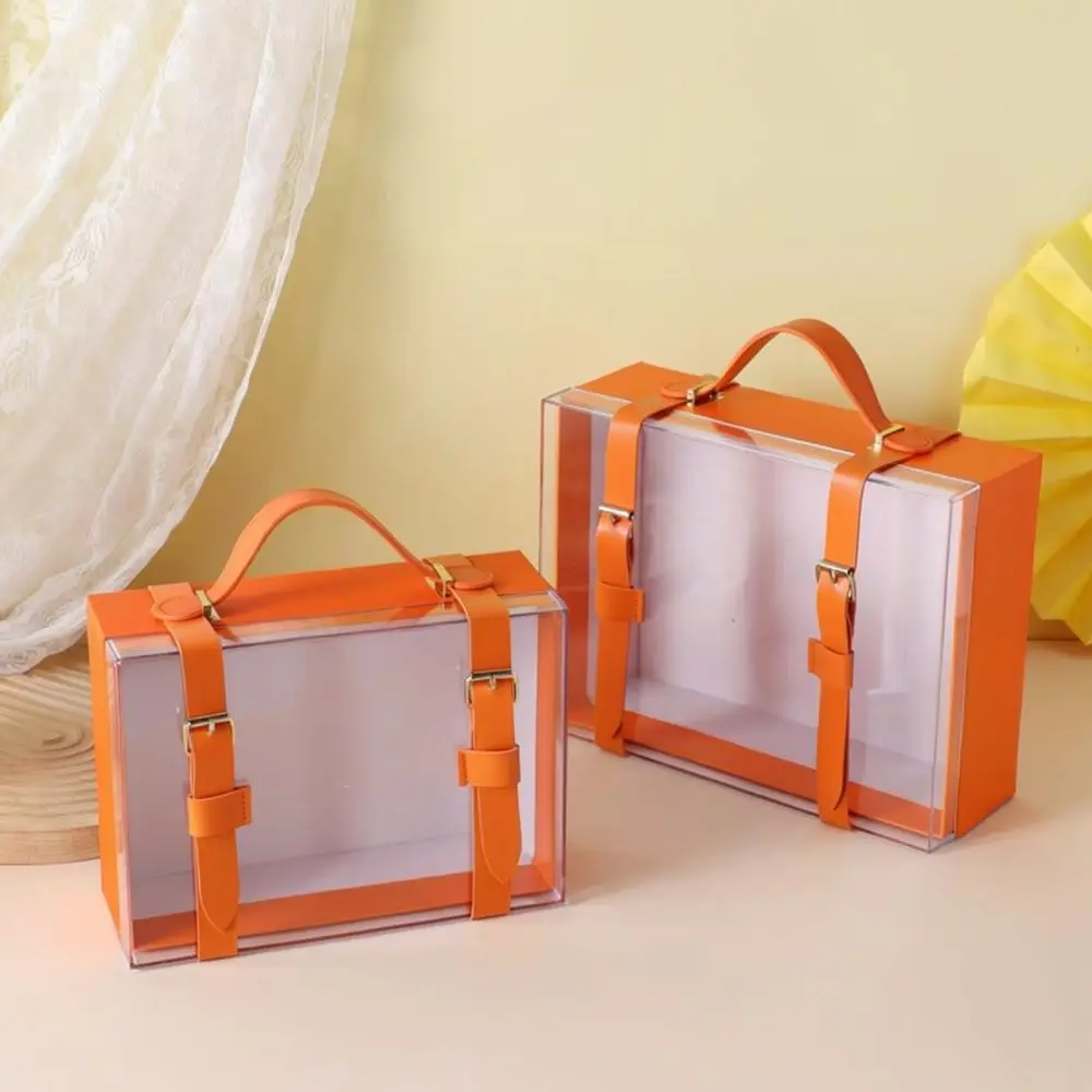 Modern Clear Acrylic Gift Organizer Leather Handle Decorative Case For Bridesmaid Favors Holiday Business Souvenirs