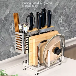 Multifunction Stainless Steel Knife Holder, Metal Kitchen Block, Chopping Board, Cutlery Organizer, Magnet Rack, Storage