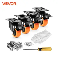 VEVOR Roulettes Pivotantes Lot de 4 Roulettes pour Meubles Industrielles 50,8 mm Roues Silencieuses en PVC avec Frein à Double Verrouillage Capacité de Charge 68 kg par Roulette pour Chariots Établis