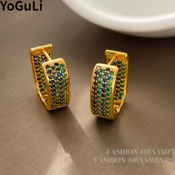 Trendy Jewelry Vintage Luxury Temperament Blue Green Glass Hoop Earrings For Women Girl Wedding Gift Delicate Design Hot Sale