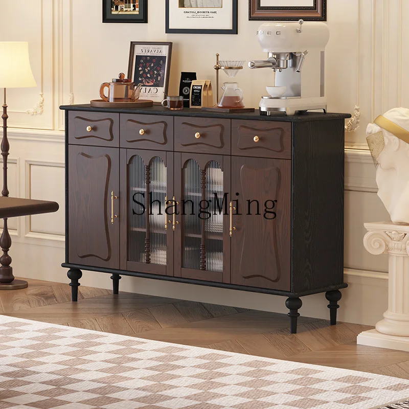 

LXY retro solid wood dining side against the wall integrated kitchen storage cabinet