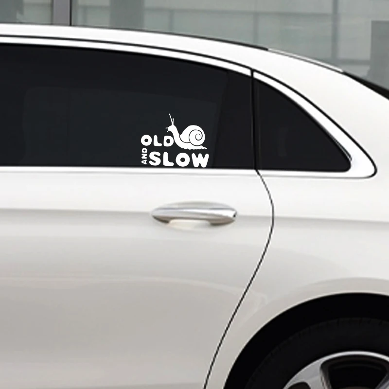 G195 16.8CM×12.9CM Funny Old And Slow Graphical Vinyl Car Stickers Decal Black/WHITE/LASER