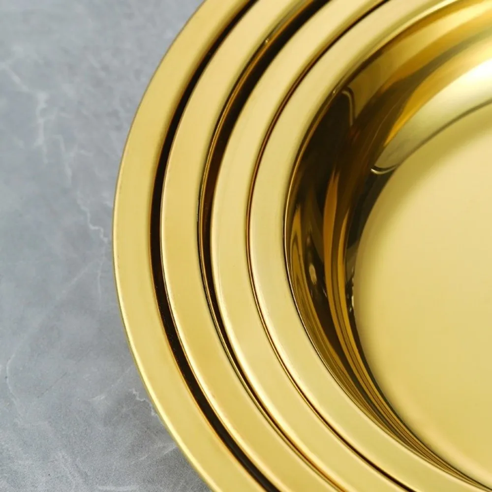 Stainless Steel Round Plate Shallow Tray Rustproof Easy Clean Stainless Steel Dining Dish Flat Outdoor Camping Tray