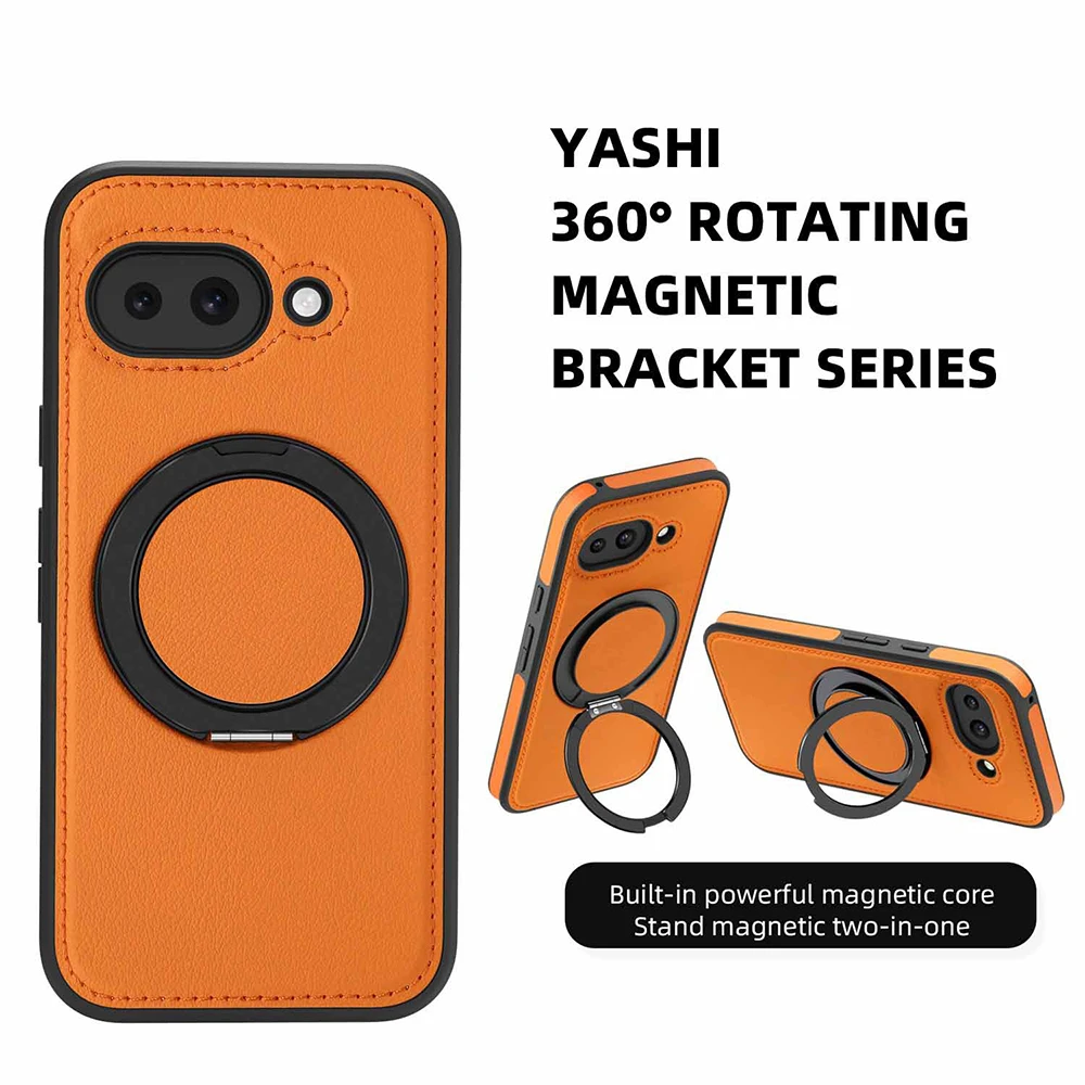 PU Leather Magnetic Case for Google Pixel 10 9 8 Pro XL 10A 9A 8A 360°Rotatable Multi-Angle Bracket Hidden Ring Kickstand Cover