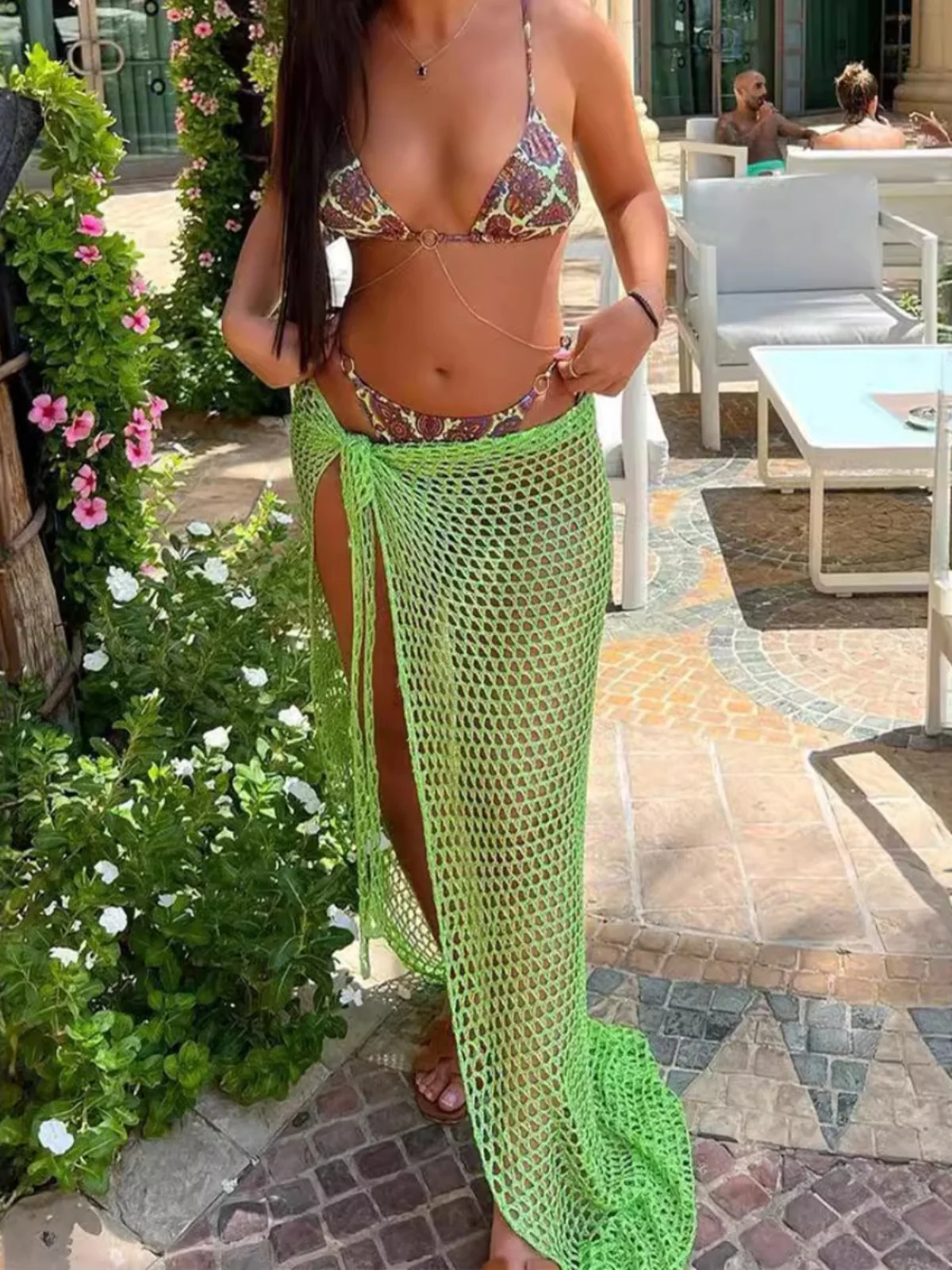 تنورة شاطئ مثيرة مع حزام شق الشارع Sle تنورة طويلة ألياف البولي يوريثين المرنة مادة أخرى 00% صيف 2023 شارع Fa...