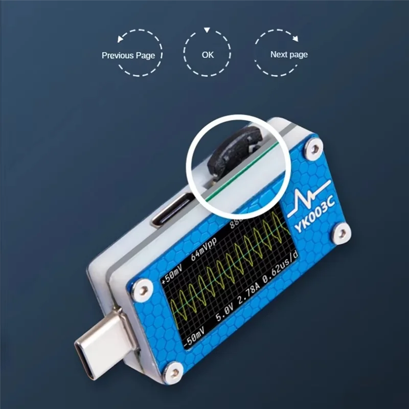 ABBK-YK003C USB-тестер Вольтметр Амперметр TYPE-C Быстрое обнаружение заряда Измерение емкости триггера Измерение пульсаций