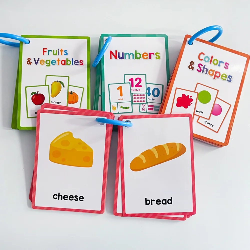 English Vocabulary Flash Cards for Kids Early Learning Fruits Food Numbers Colors Cognitive Education