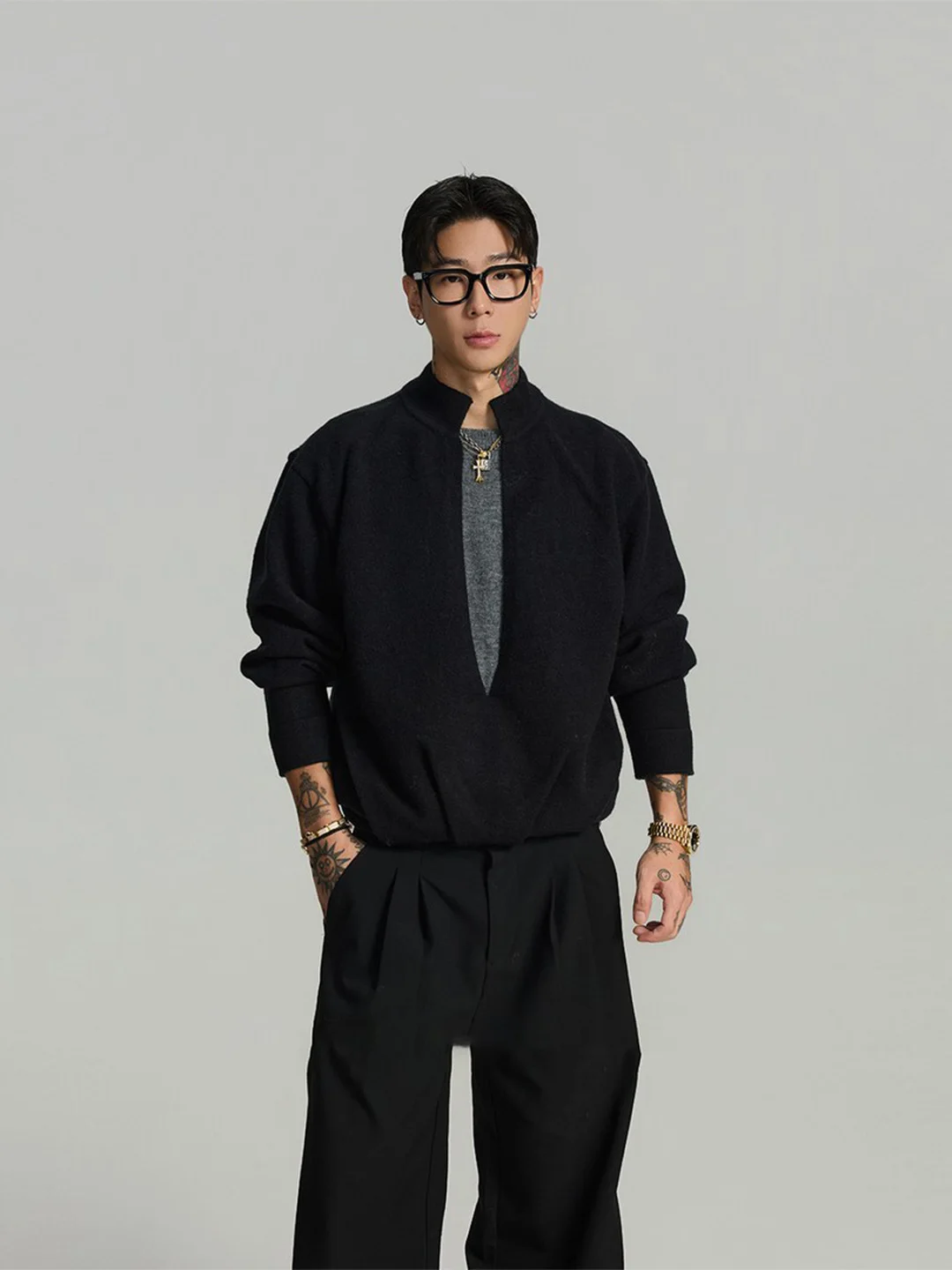 

Men's Cleanfit ort V-Ne Knitted Sweater Warm Faionable Autumn Winter Fake Two-Piece High nce Sensation