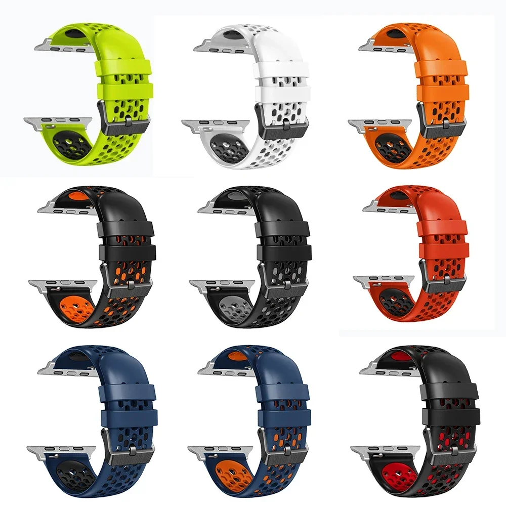 애플 워치용 실리콘 스트랩, 울트라 49mm, 8, 7, 45mm, 41mm, 시리즈 6, 5, 4, SE, 44mm, 42mm, 40mm, 스포츠 팔찌, 아이워치 9, 한국