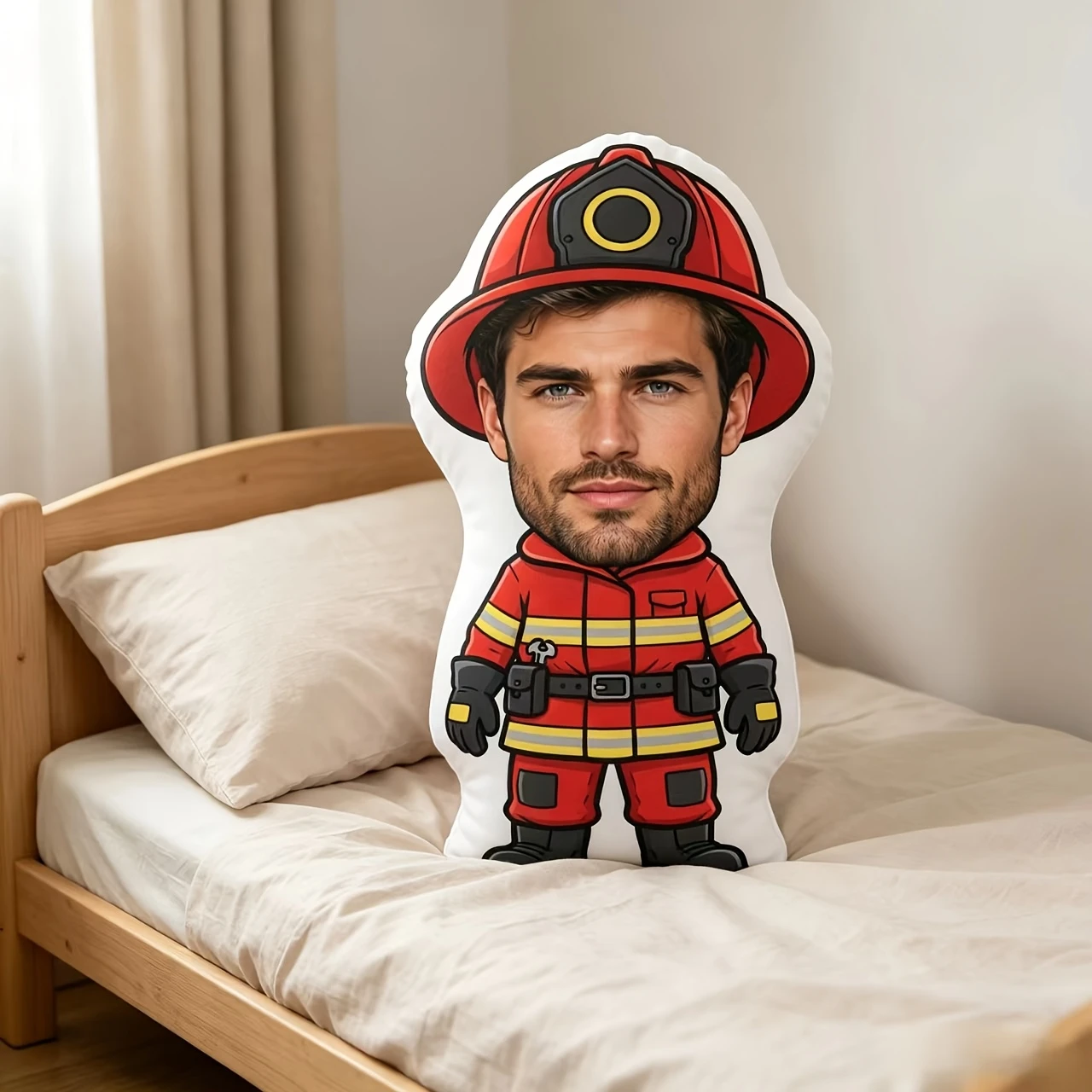 1pc Custom Photo Firefighter Throw Pillow - Personalized Face/Name/Number Plush Cushion Suitable for Birthdays, Christmas Gifts,