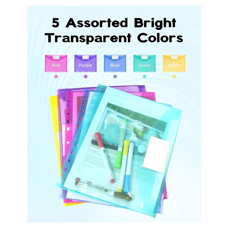 

File Folders 10 Pack, 11 Ring Plastic Envelopes, Clear Folder For Documents With Label, 3 Ring Binder Pocket Organizer