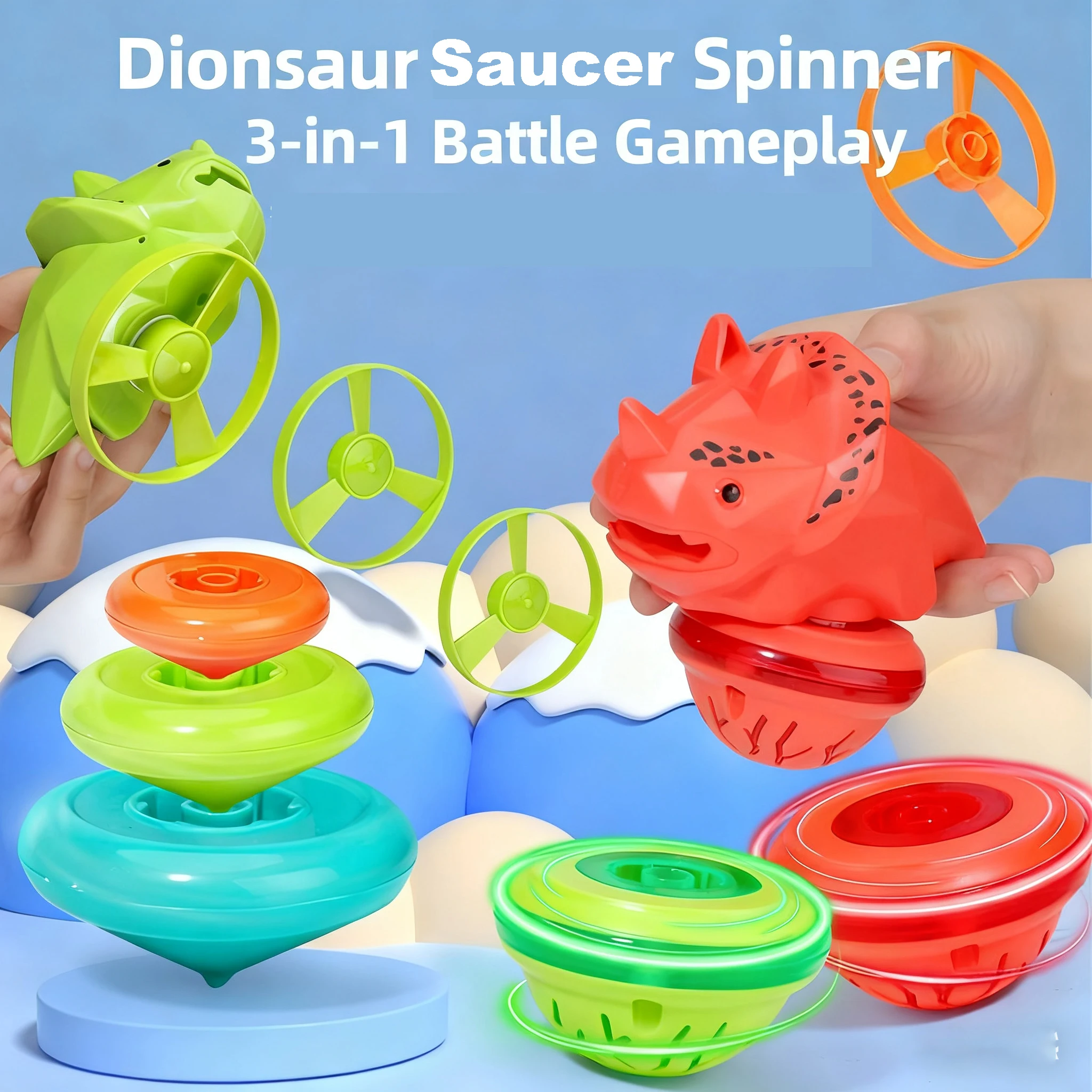 

3 in 1 Flying Saucer Disc Launcher Kids Flying Toys UFO Throw Catch Outdoor Sport Propeller Dinosaur Spin Gyro Toys Gift for Kid