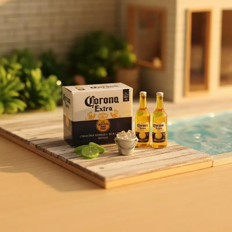 1 Set de Accesorios para Casa de Muñecas 1:12, Modelo de Caja de Cerveza Corona, Juguete DIY para Niños, Simulación de Escena de Vida