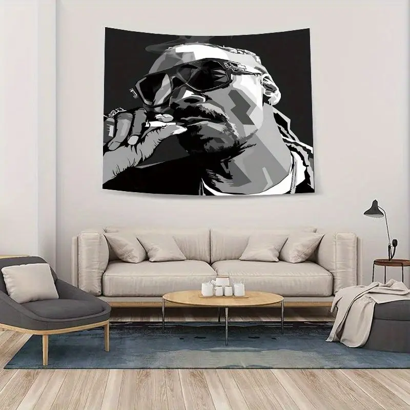 VIKAMA Wall Tapestry Hip Hop Rap Black and White Tapestry European and American Rapper Portrait Printing Print Tapestry