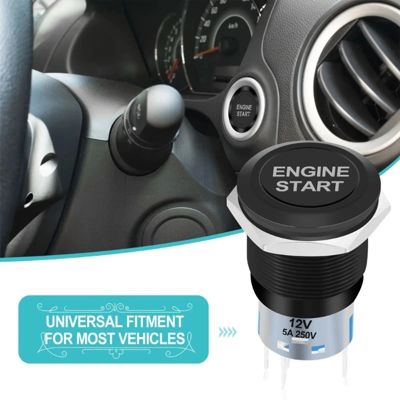 41XA 12V Waterproof LED Push Button Switches 19MM Metal Construction Momentary Reset Industrial Metal Change for Vehicles
