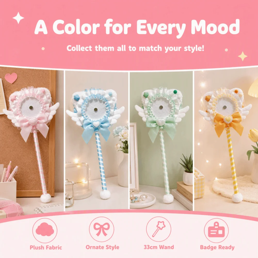Cat Ears Magnetic Anime Badge Holder Love Heart Stars Badge Magic Wand Exquisite Ruffle Lace Badge Display Stick
