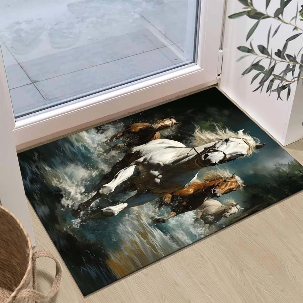 

1pc Horse print pattern rug, crystal velvet fabric, perfect for home decoration in living room, bedroom and laundry room