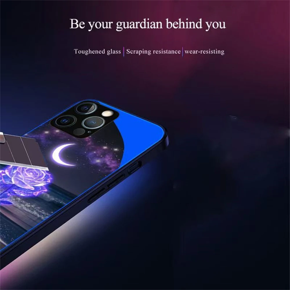 Moonlight Rose Beleuchtete Blitz-Sprach-Smart-Control-Glas-LED-Handyhülle für iPhone Air 18 17 16 E 15 14 13 12 11 Pro Max – Detail 25
