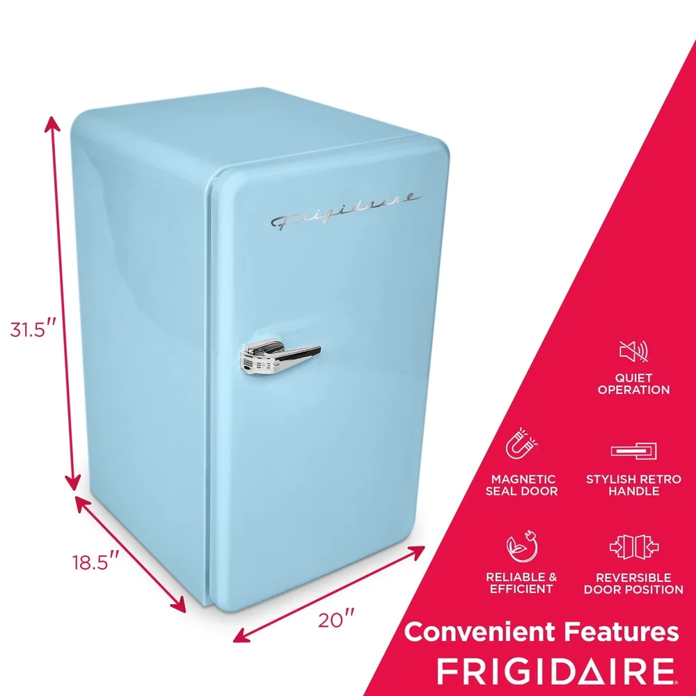 Retro Compact Refrigerator 3.2 Cu ft Mini Fridge with Reversible Door Glass Shelves Ice Cube Tray Ideal Office Dorm Room