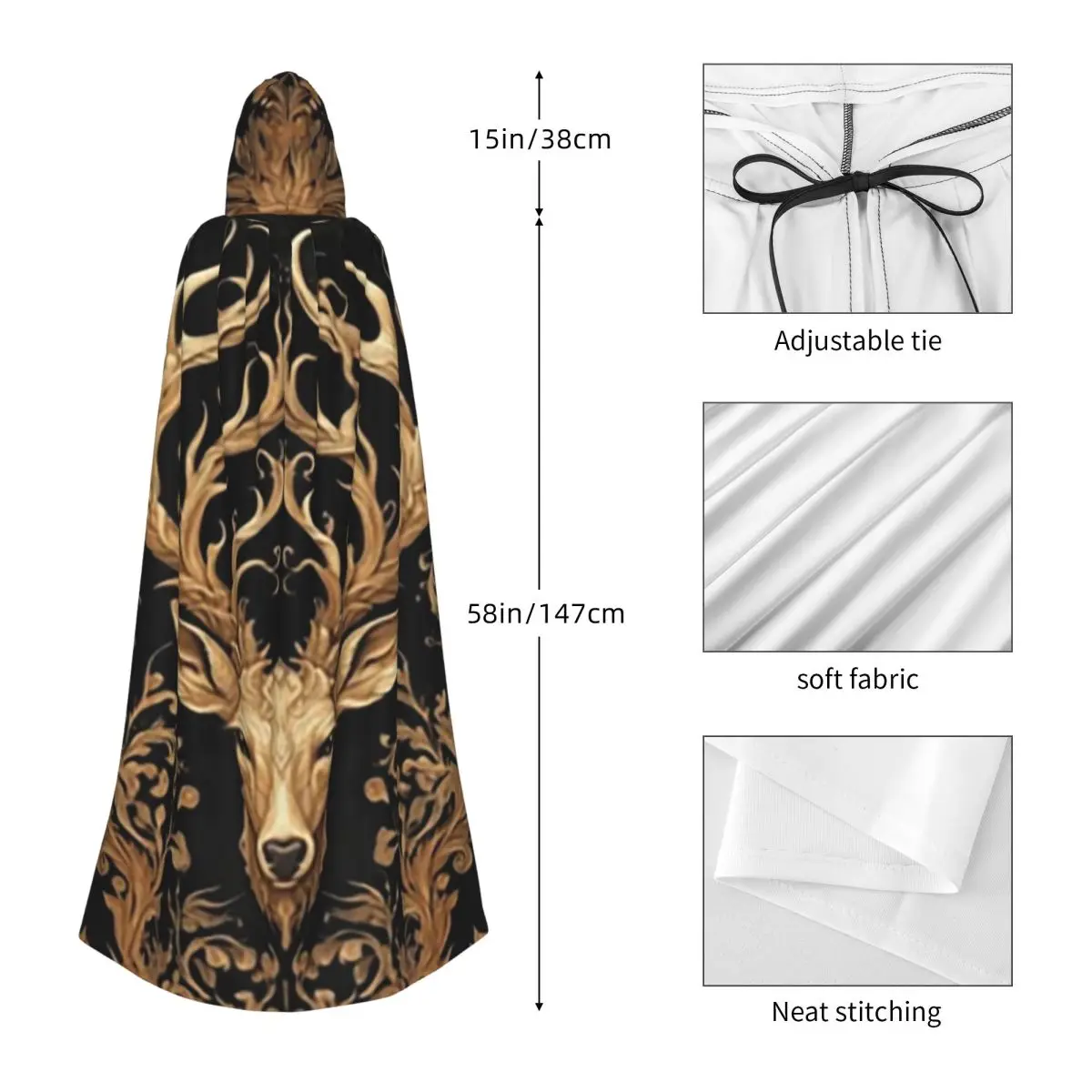 Tree And Life In Norse Deer Long Hooded Cloak Witch Medieval Costume Cosplay Cape HalloweenVampire Adult Unisex view 3