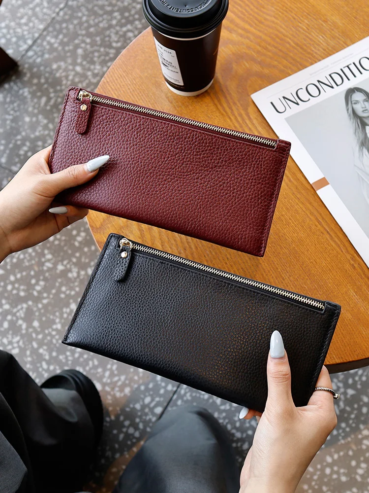 

Gesidun Genuine Leather Wallet Women's Long Thin Handbag Small Batch Design Can Place Mobile Phone Spring 2024 New Sle