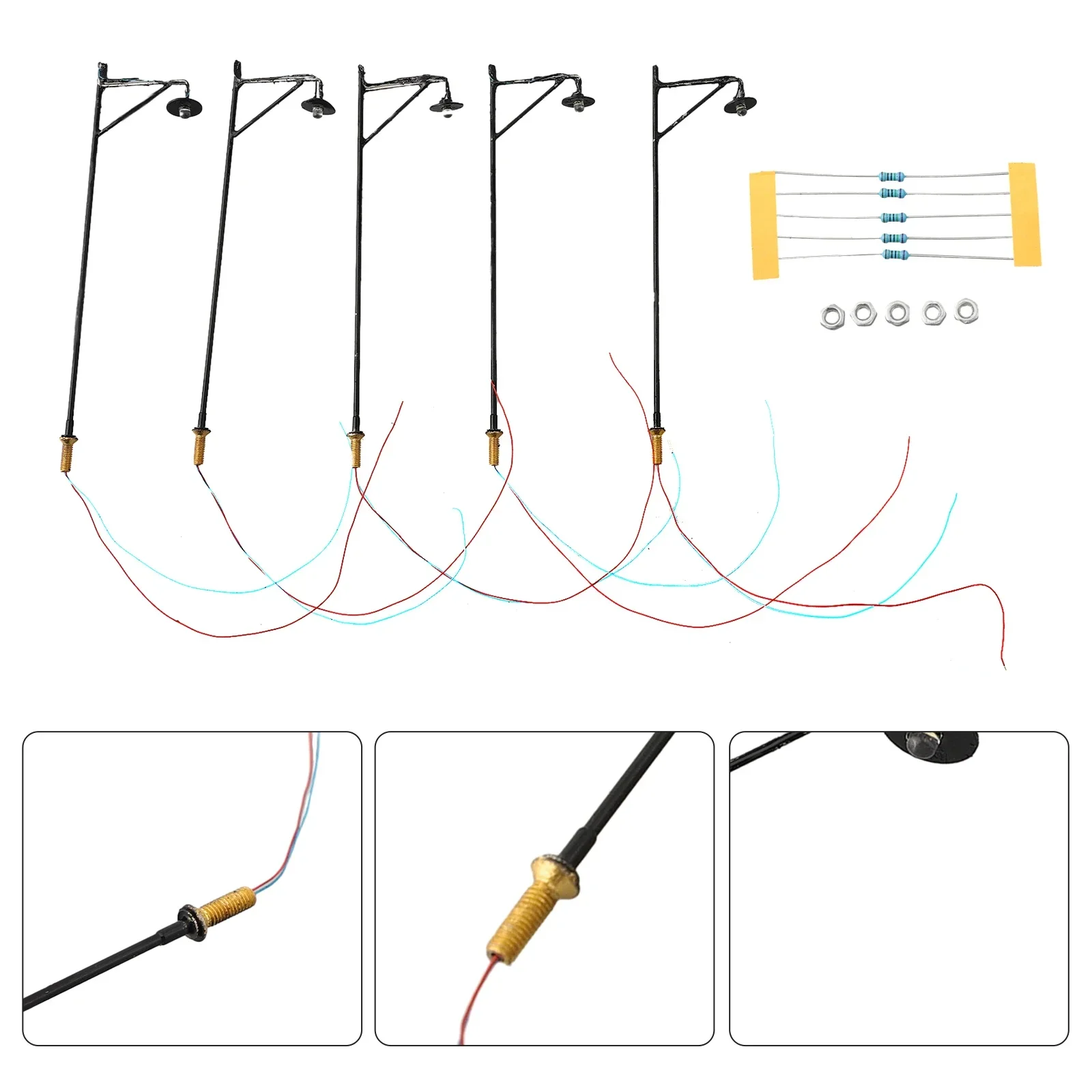 5X OO / HO Scale LED Street Light Railroad Path  Lamp Post + Resistors Model Building Lamps Decoration Complete Painted Lights