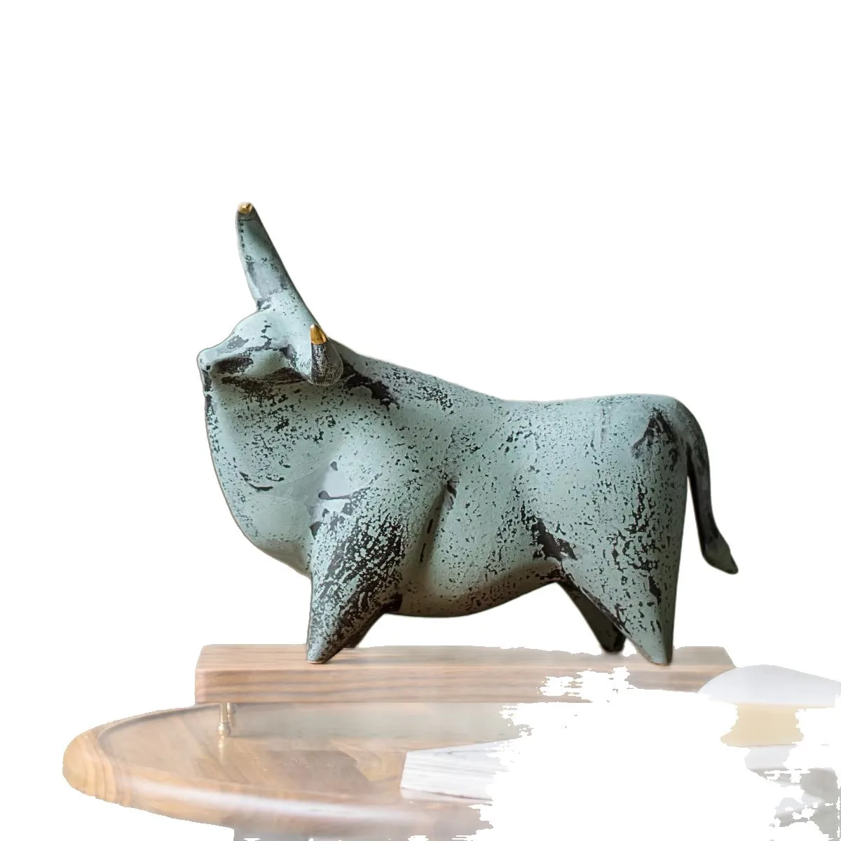 

Zodiac ceramic cow ornament cow turn around high-end art sculpture